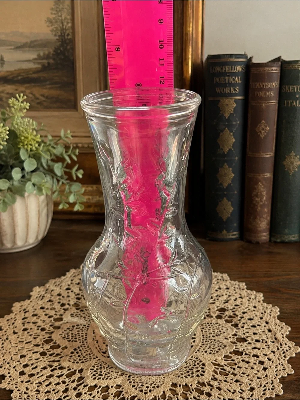 Vintage Good Seasons Clear Glass Salad Dressing Cruet Vine Leaf Embossed Bottle